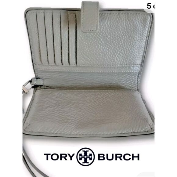 Tory Burch Britten Smartphone Bi-Fold Leather Wallet/Wristlet🩶Gray - Picture 4 of 17